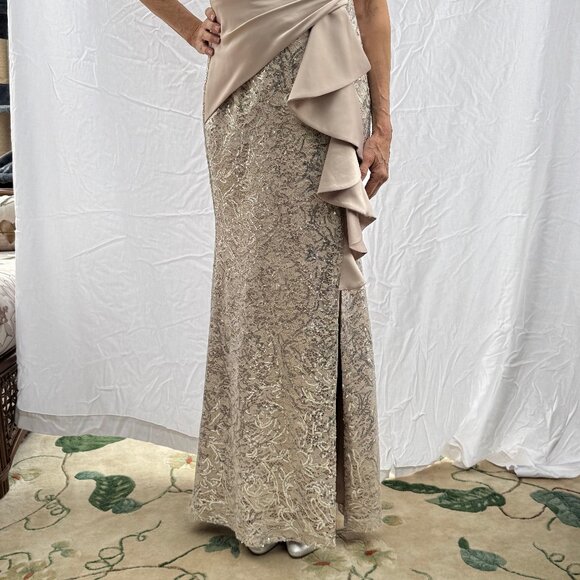 Eliza J Size 6 Beige Silver Accented Full Length Gown - Picture 11 of 16